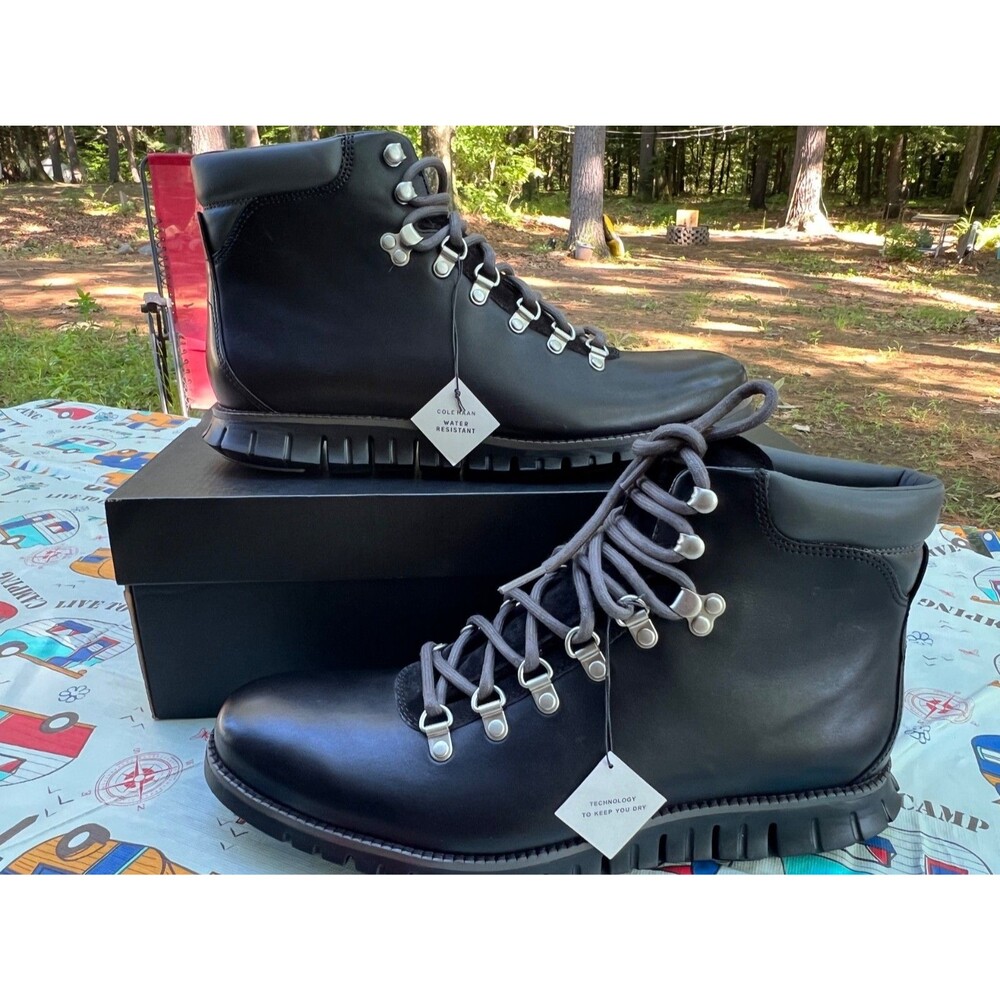 NWT Cole Haan Zerøgrand Casual Hiker Black Leather Waterproof Boots Men's 10.5